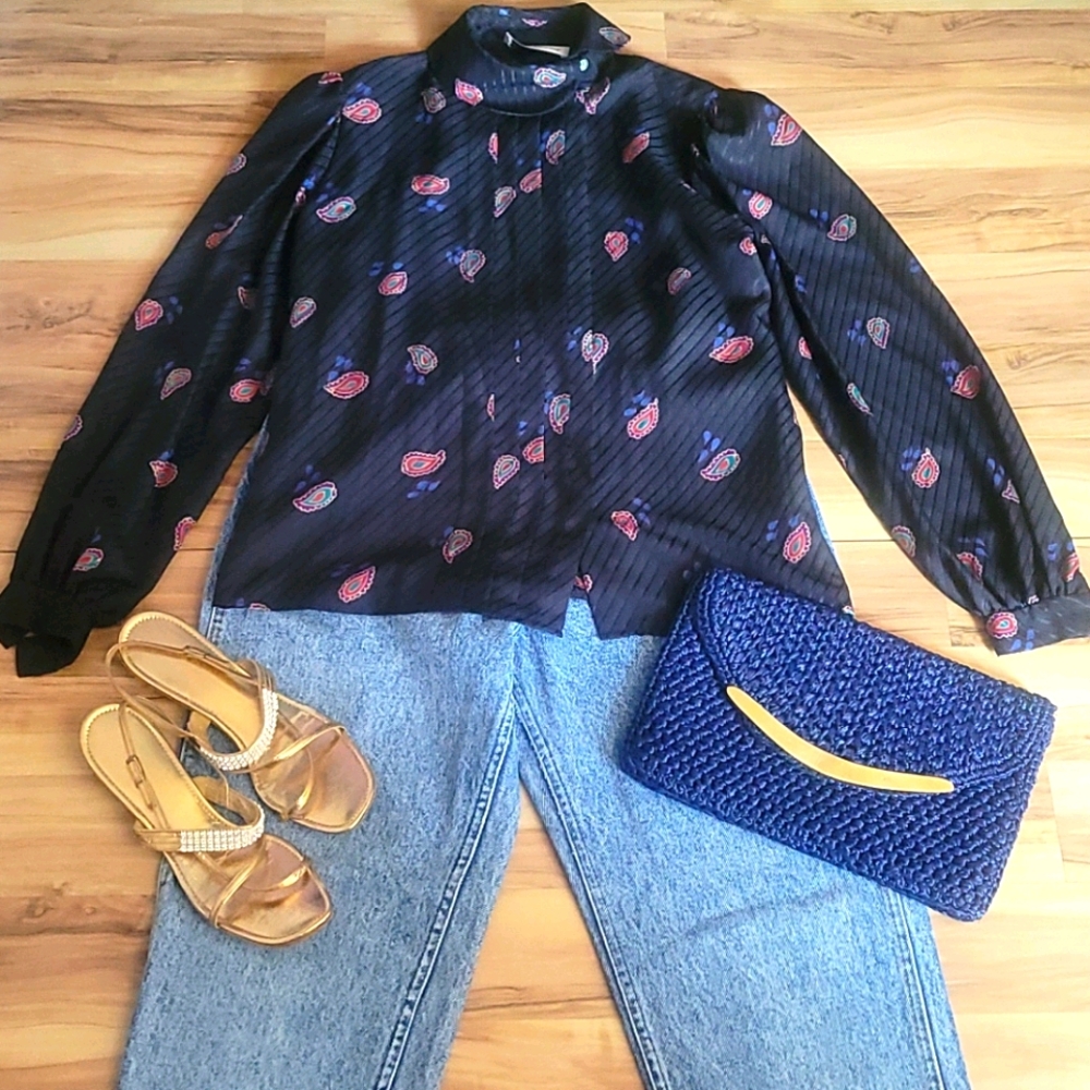 Vintage 80s Albert Nipon Designer Blouse M